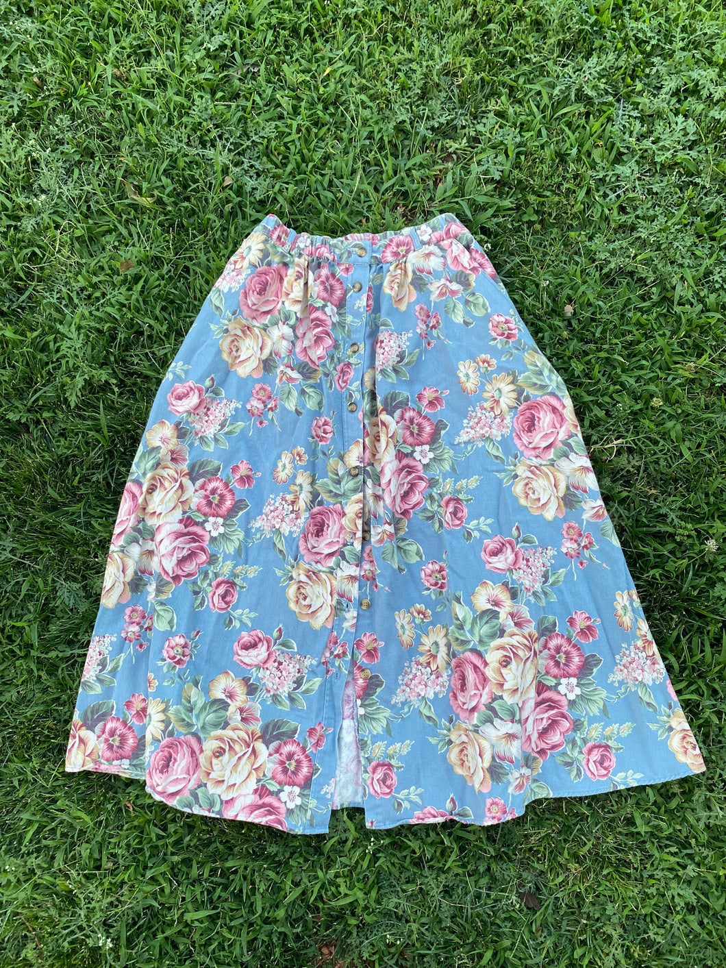 floral denim prairie skirt