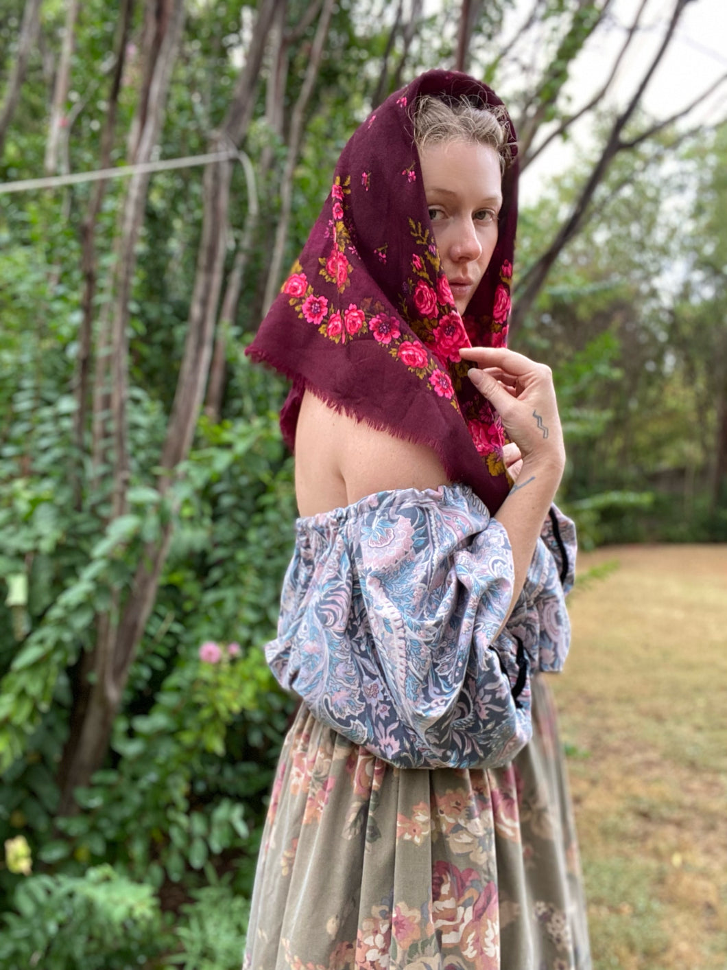 Wine Rose Print Scarf